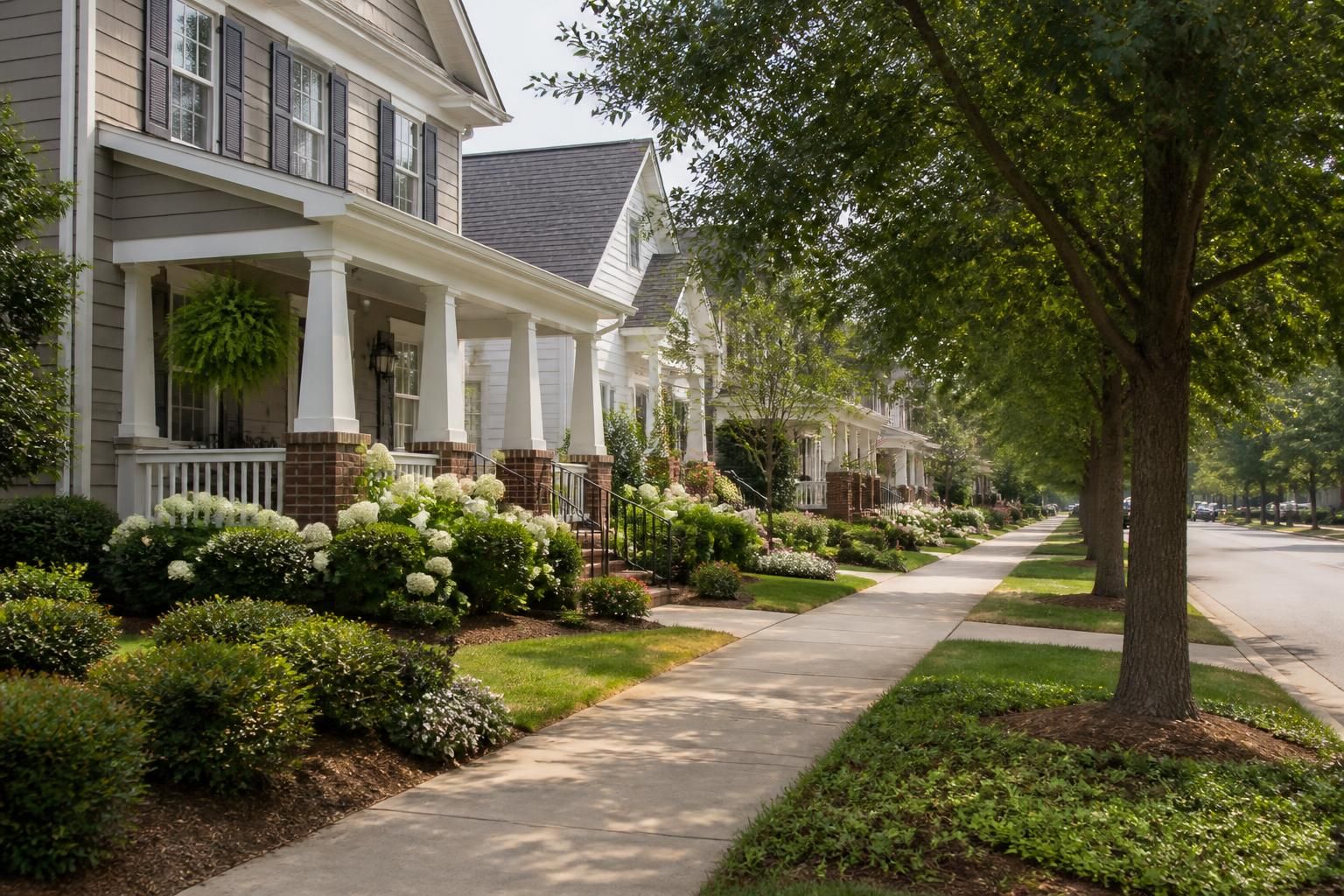 Baxter Village streetscape with charming homes and mature landscaping