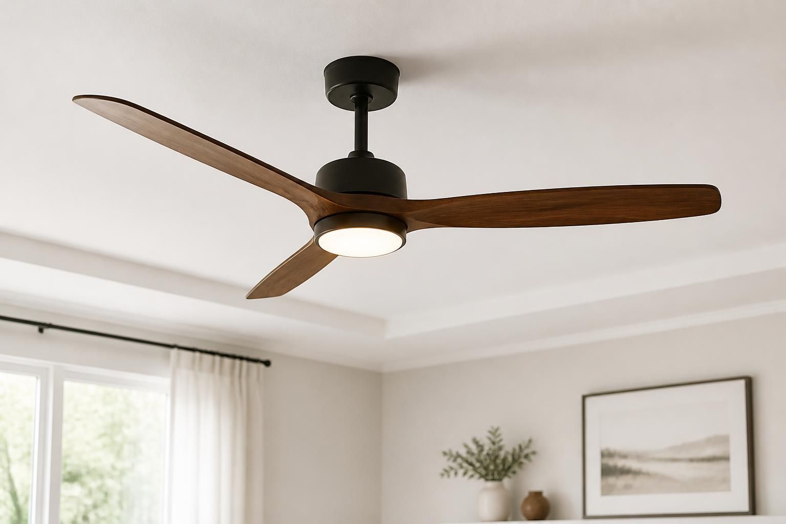 Installed ceiling fan in a bright clean interior