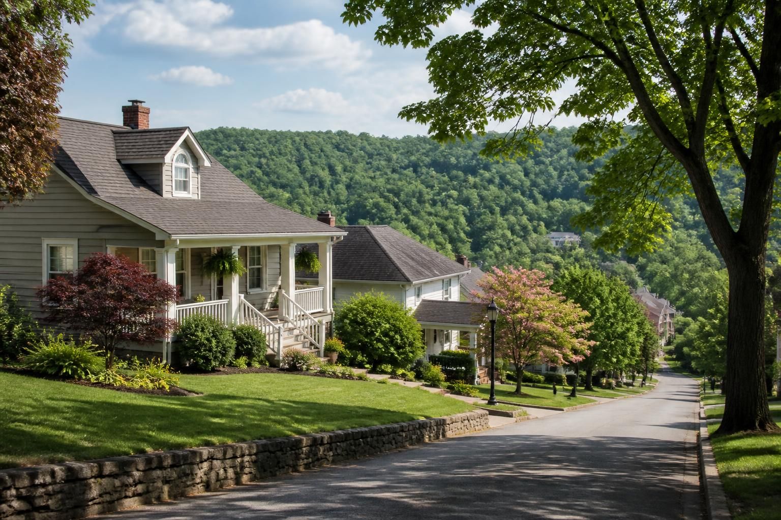 Kanawha Hills neighborhood with tidy homes and mature trees