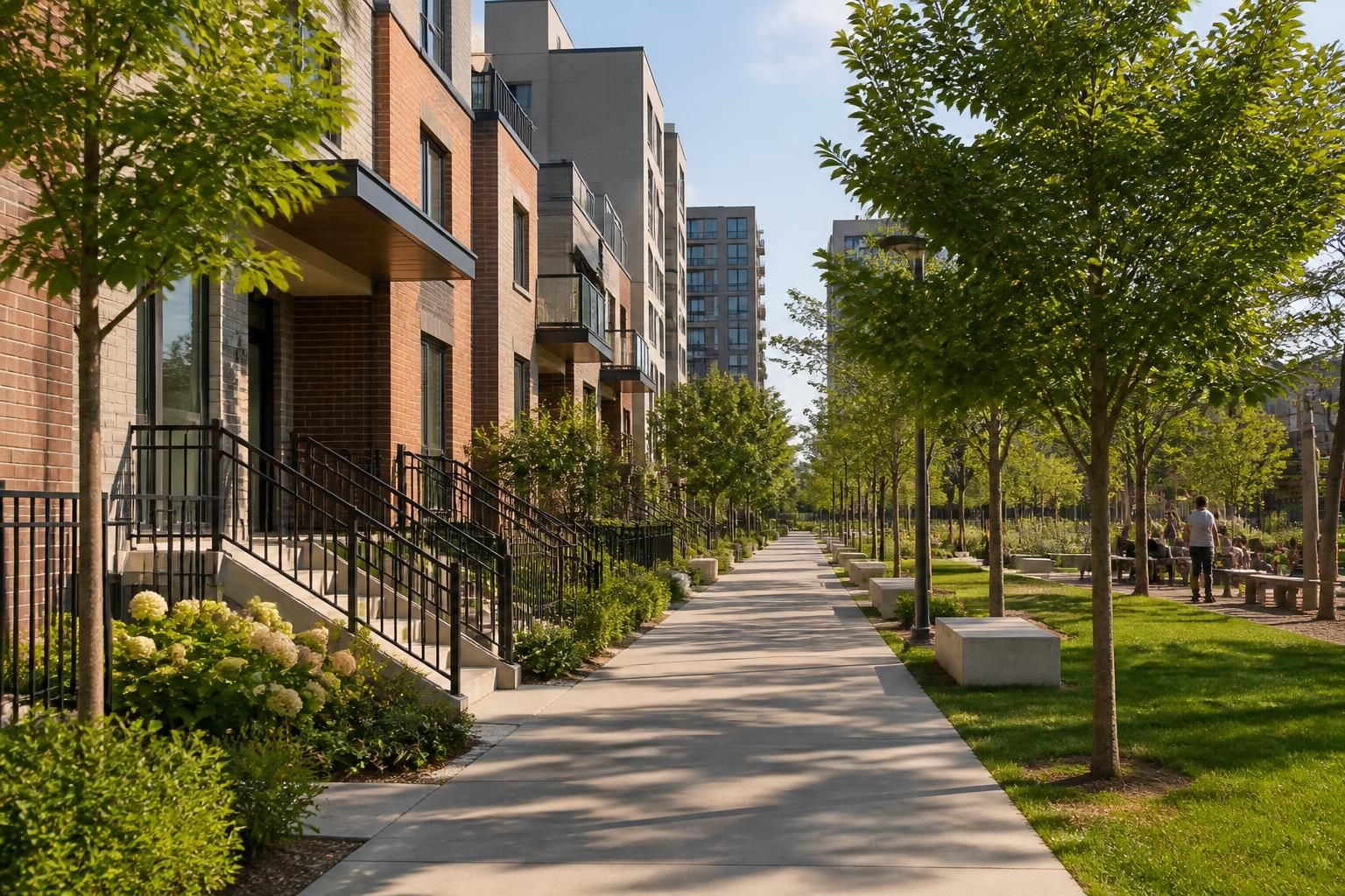 Regent Park community with well-maintained homes and green spaces
